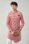 Shop_Arihant Rai Sinha_Red Swad Velvet Semi Indo Sherwani Set _Online_at_Aza_Fashions