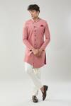 Arihant Rai Sinha_Red Swad Velvet Semi Indo Sherwani Set _at_Aza_Fashions