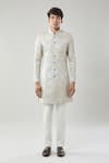 Buy_Arihant Rai Sinha_Gold And Grey Woven Jacquard Sherwani Set _Online_at_Aza_Fashions