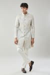 Shop_Arihant Rai Sinha_Gold And Grey Woven Jacquard Sherwani Set _Online_at_Aza_Fashions