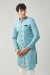 Arihant Rai Sinha_Blue Swad Velvet Sherwani And White Pollo Pant _Online_at_Aza_Fashions