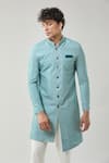 Buy_Arihant Rai Sinha_Blue Swad Velvet Sherwani And White Pollo Pant _Online_at_Aza_Fashions