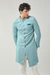 Shop_Arihant Rai Sinha_Blue Swad Velvet Sherwani And White Pollo Pant _Online_at_Aza_Fashions