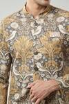 Shop_Arihant Rai Sinha_Brown Floral Print Semi Indo Sherwani Set _Online_at_Aza_Fashions