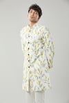 Arihant Rai Sinha_Cream Floral Print Semi Indo Sherwani Set _Online_at_Aza_Fashions