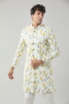 Shop_Arihant Rai Sinha_Cream Floral Print Semi Indo Sherwani Set _Online_at_Aza_Fashions