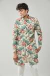 Shop_Arihant Rai Sinha_Beige Floral Print Semi Indo Sherwani Set _Online_at_Aza_Fashions
