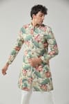 Arihant Rai Sinha_Beige Floral Print Semi Indo Sherwani Set _at_Aza_Fashions