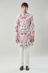 Buy_Arihant Rai Sinha_Peach Floral Print Sherwani And White Pollo Pant _Online_at_Aza_Fashions