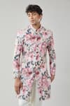 Shop_Arihant Rai Sinha_Peach Floral Print Sherwani And White Pollo Pant _Online_at_Aza_Fashions