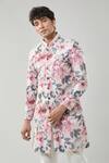 Arihant Rai Sinha_Peach Floral Print Sherwani And White Pollo Pant _at_Aza_Fashions