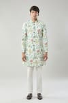Arihant Rai Sinha_Cream Floral Print Semi Indo Sherwani Set _at_Aza_Fashions