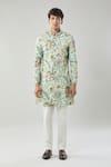 Shop_Arihant Rai Sinha_Green Floral Print Semi Indo Sherwani Set 