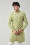 Arihant Rai Sinha_Green Woven Suede Sherwani Set _Online_at_Aza_Fashions