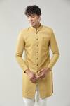 Buy_Arihant Rai Sinha_Yellow Woven Suede Sherwani And White Pollo Pant _Online_at_Aza_Fashions