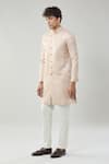 Shop_Arihant Rai Sinha_Pink Woven Jacquard Semi Indo Sherwani Set 