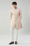 Arihant Rai Sinha_Pink Woven Jacquard Semi Indo Sherwani Set _at_Aza_Fashions
