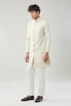 Arihant Rai Sinha_Gold Embroidery Woven Jacquard Sherwani Set _at_Aza_Fashions