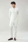Arihant Rai Sinha_White Woven Jacquard Sherwani And Pollo Pant Set _at_Aza_Fashions
