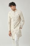 Arihant Rai Sinha_Beige Woven Jacquard Sherwani And White Pollo Pant _Online_at_Aza_Fashions