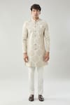 Buy_Arihant Rai Sinha_Beige Woven Jacquard Sherwani And White Pollo Pant _Online_at_Aza_Fashions