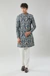 Arihant Rai Sinha_Floral Print Blue Sherwani And White Pollo Pant _Online_at_Aza_Fashions