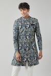 Shop_Arihant Rai Sinha_Floral Print Blue Sherwani And White Pollo Pant _Online_at_Aza_Fashions