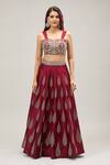 Samyukta Singhania_Maroon Net Embroidery Lehenga Set _Online_at_Aza_Fashions