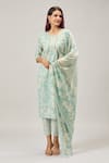 Naintara Bajaj_Green Cotton Embroidery Round Neck Printed Kurta Set _Online_at_Aza_Fashions
