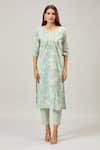 Shop_Naintara Bajaj_Green Cotton Embroidery Round Neck Printed Kurta Set _Online_at_Aza_Fashions