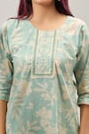 Naintara Bajaj_Green Cotton Embroidery Round Neck Printed Kurta Set _at_Aza_Fashions