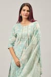 Shop_Naintara Bajaj_Green Cotton Embroidery Round Neck Printed Kurta Set 