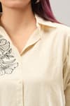 Naintara Bajaj_Off White Cotton Embroidery Collared Shirt And Pant Set _Online_at_Aza_Fashions