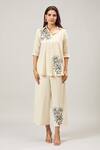 Buy_Naintara Bajaj_Off White Cotton Embroidery Collared Shirt And Pant Set _Online_at_Aza_Fashions