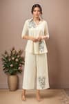 Buy_Naintara Bajaj_Off White Cotton Embroidery Collared Shirt And Pant Set _at_Aza_Fashions