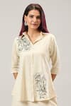 Shop_Naintara Bajaj_Off White Cotton Embroidery Collared Shirt And Pant Set 