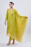 Buy_Samyukta Singhania_Yellow Embroidery Round Neck Gaji Silk Kurta Set_Online_at_Aza_Fashions