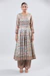 Samyukta Singhania_Gray Floral Foil Anarkali Kurta Set _Online_at_Aza_Fashions