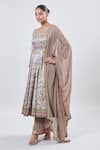 Shop_Samyukta Singhania_Gray Floral Foil Anarkali Kurta Set _Online_at_Aza_Fashions