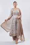 Samyukta Singhania_Gray Floral Foil Anarkali Kurta Set _at_Aza_Fashions