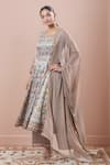 Buy_Samyukta Singhania_Gray Floral Foil Anarkali Kurta Set _at_Aza_Fashions
