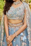 Samyukta Singhania_Blue Net Sequins, Embroidery, Tassels, Beads Floral Lehenga Set _Online_at_Aza_Fashions