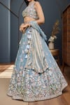 Samyukta Singhania_Blue Net Sequins, Embroidery, Tassels, Beads Floral Lehenga Set _at_Aza_Fashions