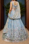 Shop_Samyukta Singhania_Blue Net Sequins, Embroidery, Tassels, Beads Floral Lehenga Set _at_Aza_Fashions