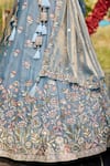 Buy_Samyukta Singhania_Blue Net Sequins, Embroidery, Tassels, Beads Floral Lehenga Set 