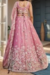 Shop_Samyukta Singhania_Pink Net Embroidery Lehenga Set_at_Aza_Fashions