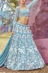 Samyukta Singhania_Blue Sequins, Embroidery Square Neck Floral Print Lehenga Set_Online_at_Aza_Fashions