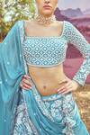 Buy_Samyukta Singhania_Blue Sequins, Embroidery Square Neck Floral Print Lehenga Set_Online_at_Aza_Fashions