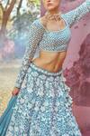 Shop_Samyukta Singhania_Blue Sequins, Embroidery Square Neck Floral Print Lehenga Set_Online_at_Aza_Fashions