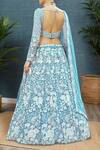 Shop_Samyukta Singhania_Blue Sequins, Embroidery Square Neck Floral Print Lehenga Set_at_Aza_Fashions